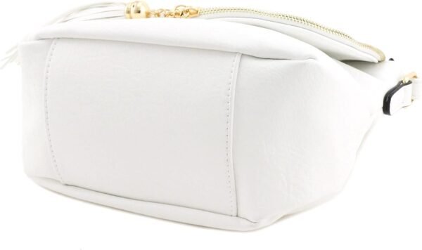Tassel Accent Crossbody Bag with Flap Top (White)