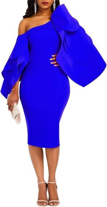 VERWIN Bodycon Dress for Woman Long Sleeve Knee-Length Ruffl...