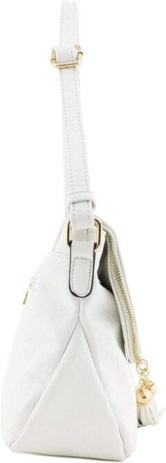 Tassel Accent Crossbody Bag with Flap Top (White)