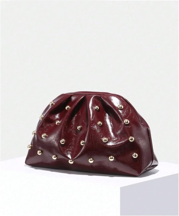 QWINEE Women's Elegant Studded Clutch Bag Magnet Ruched Bags...