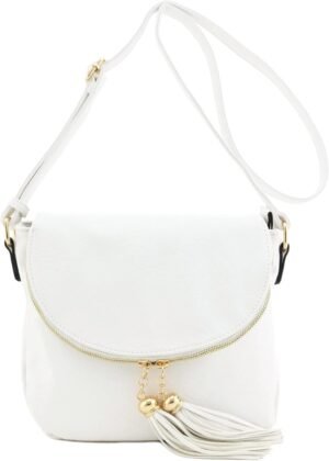 Tassel Accent Crossbody Bag with Flap Top (White) Tassel Accent Crossbody Bag with Flap Top (White)