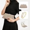 WALLYN'S Elegant Pleated Leather Clutch Purse,Soft Pleated E...