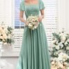 Women's Flutter Sleeves Bridesmaid Dresses with Slit Chiffon...