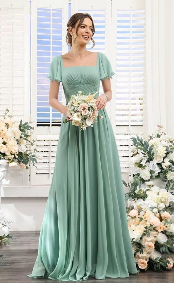 Women's Flutter Sleeves Bridesmaid Dresses with Slit Chiffon...