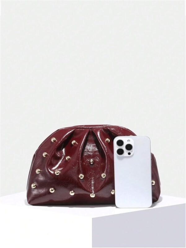 QWINEE Women's Elegant Studded Clutch Bag Magnet Ruched Bags...