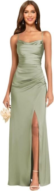 Women's Spaghetti Straps Bridesmaid Dresses Long with Slit C...