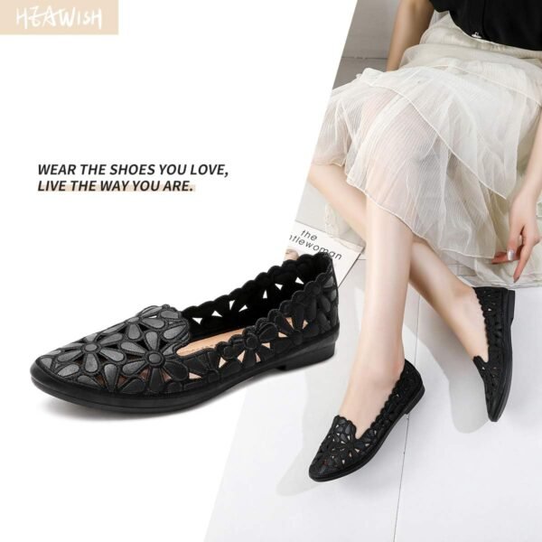 HEAWISH Women's Floral Ballet Flats for Women Black Beige Sl...