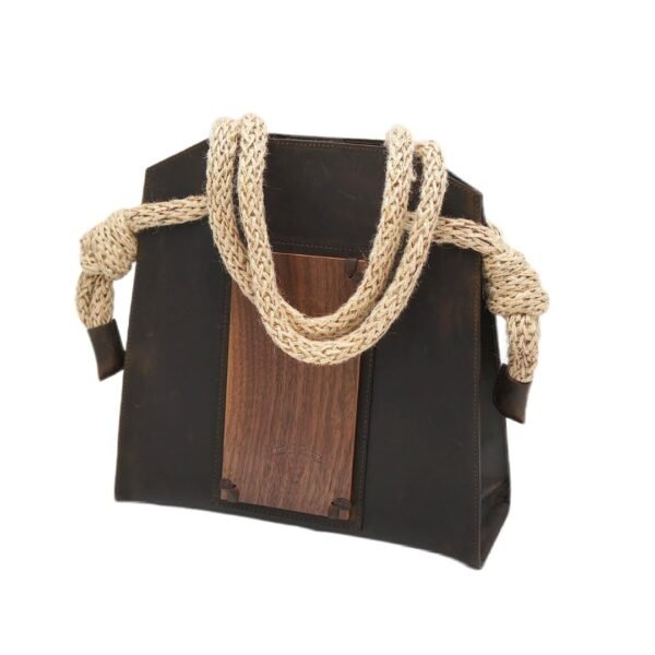 Handmade Leather and Wood Bag – Elegant Shoulder Bag for Wom...