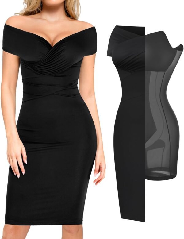 Popilush Off Shoulder Cocktail Dress Shapewear Tummy Control...