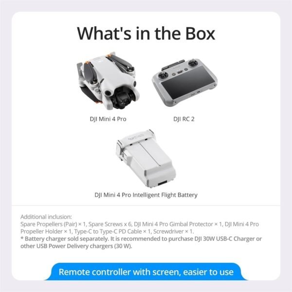 61W9nPZUJDL._AC_SL1200_.jpg DJI Mini 4 Pro (DJI RC 2), Folding Mini-Drone with 4K HDR Video Camera for Adults, Under 0.549 lbs/249 g, 34 Mins Flight Time, 20 km Max Video Transmission Distance, Omnidirectional Vision Sensing