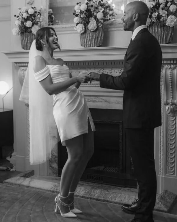 Off-Shoulder Mini Wedding Dress for Bride Satin Cowl Neck Sh...