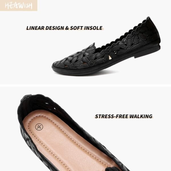 HEAWISH Women's Floral Ballet Flats for Women Black Beige Sl...