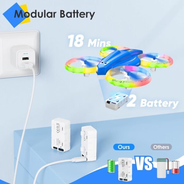 Drone, Mini Drone for Kid and Beginner with Led Light, Small Indoor Rc Drone with 360 Flip, 2 Batteries, One Key Take Off Landing, Kids Flying Toy Gift for Boy and Girl（Dark Blue)