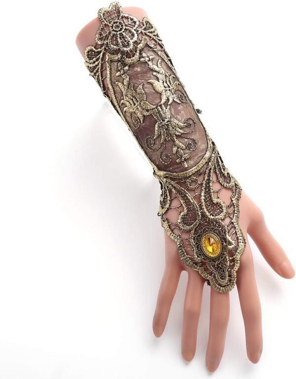 Bronzing Fingerless Gloves Women Gothic Floral Lace Steampun...