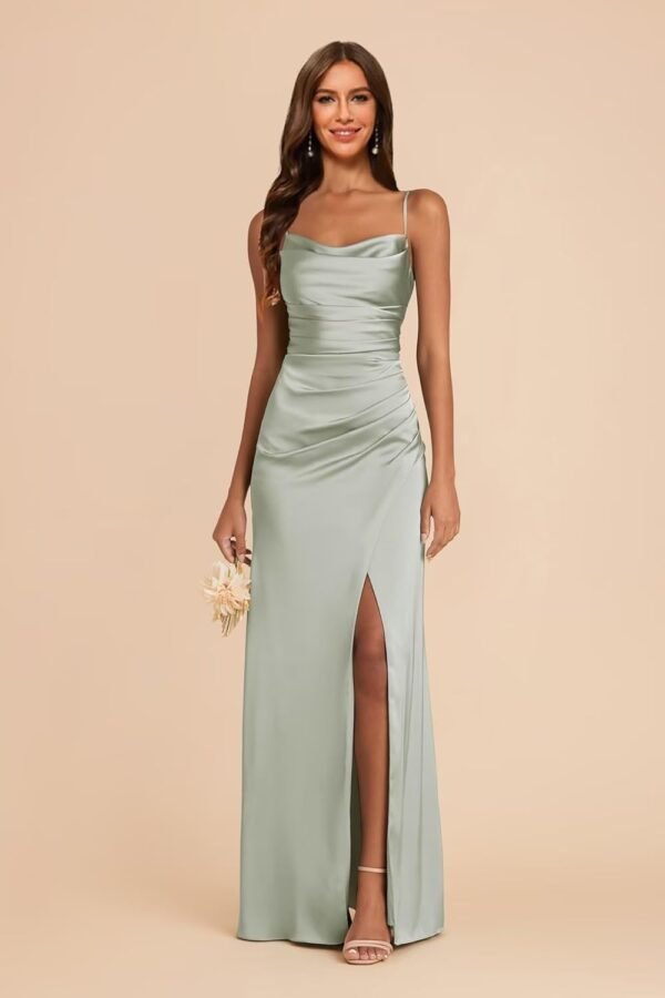 Women's Spaghetti Straps Bridesmaid Dresses Long with Slit C...