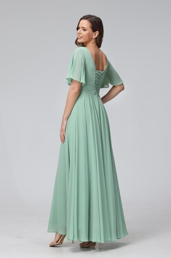 Women's Flutter Sleeves Bridesmaid Dresses with Slit Chiffon...