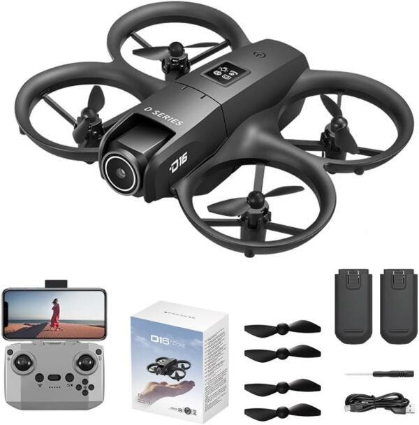 Drone with Camera 1080P for Kids Adults, Mini HD FPV Drone Kit, with 2 Batteries, One Key Take Off/Land, Altitude Hold, Headless Mode, 360°Flip, Gestures Selfie, 3 Speed Mode, Waypoint Fly -Black