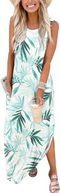 ANRABESS Women Casual Loose Sundress Sleeveless Split Maxi L...