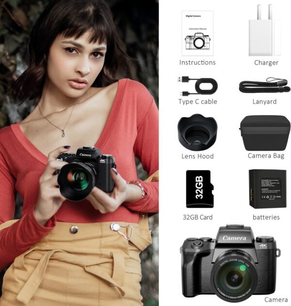 Saneen Digital Camera, 4k Cameras for Photography & Video, 6...