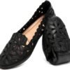 HEAWISH Women's Floral Ballet Flats for Women Black Beige Sl...