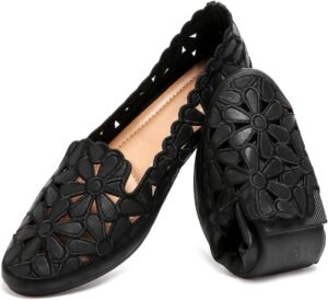 HEAWISH Women's Floral Ballet Flats for Women Black Beige Sl... HEAWISH Women's Floral Ballet Flats for Women Black Beige Sl...