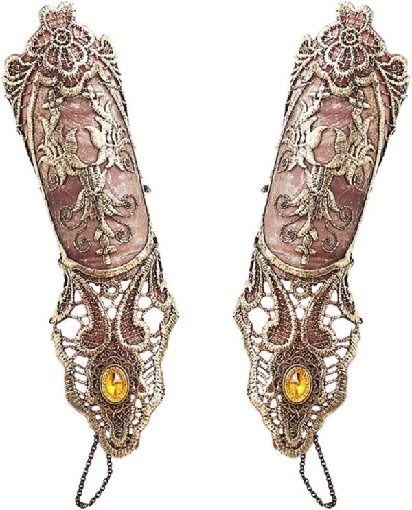 Bronzing Fingerless Gloves Women Gothic Floral Lace Steampun...