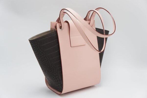 Handmade Shoulder Bag – Pink & Brown Italian Leather with Wo...