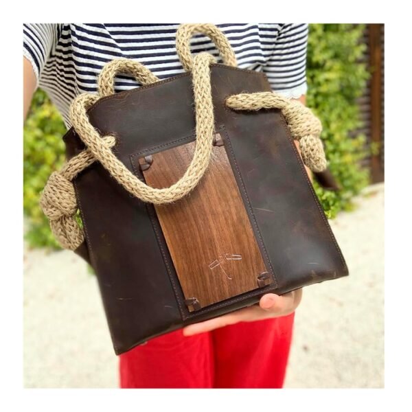 Handmade Leather and Wood Bag – Elegant Shoulder Bag for Wom...