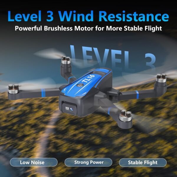 TL16 Brushless Motor Drone with 1080P Camera, FPV Drone for Adults, Optical Flow Positioning Headless Mode 90° Motorised Adjustable Lens, Foldable RC Quadcopter for Beginners, Blue