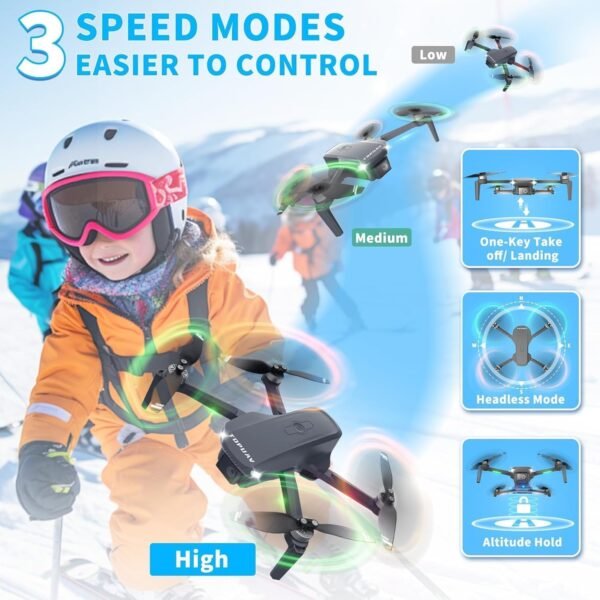 GPS Drone with Camera for Adult and Begineer, 90° Adjustable Camera RC Quadcopter with Auto Return, One-Key Take Off and Landing, Headless Mode, Mini Drone with 2 Rechargeable Battery