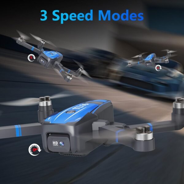 TL16 Brushless Motor Drone with 1080P Camera, FPV Drone for Adults, Optical Flow Positioning Headless Mode 90° Motorised Adjustable Lens, Foldable RC Quadcopter for Beginners, Blue