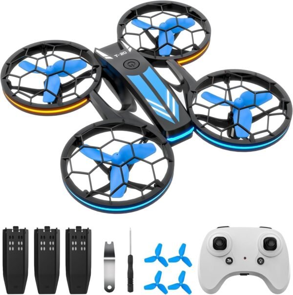 Mini Drones for Kids - RC Drone with Auto Hovering Mini Drones for Kids - RC Drone with Auto Hovering and Headless Mode, Quadcopter with LED Light, Propeller Full Protect, 3D Flips, 3 Batteries, Remote Control, Best Toys Gifts