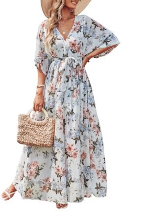 ANRABESS Women’s Summer Loose Boho Flowy Wrap V Neck 3/4 ANRABESS Women’s Summer Loose Boho Flowy Wrap V Neck 3/4 Sle...