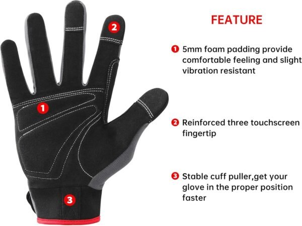 DULFINE Flex Grip Mechanic Work Gloves for Men,Black and Red...