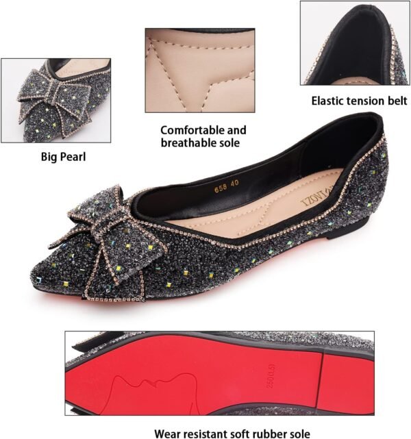 Women's Pointed Rhinestone Flat Shoes Glitter Flowers Weddin...