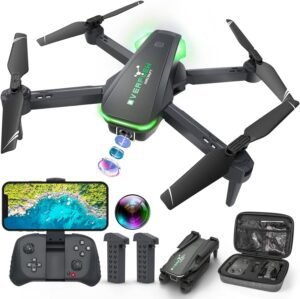 Drone with 1080P Camera for Beginners and Kids, Foldable Remote Control Quadcopter with Voice Control, Gestures Selfie, Altitude Hold, One Key Start, 3D Flips, 2 Batteries, Toy for Boys Girls