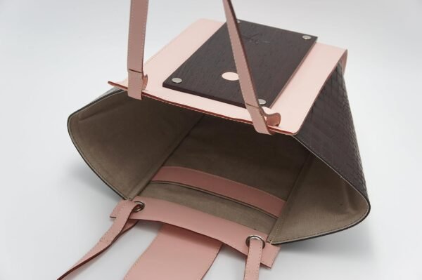 Handmade Shoulder Bag – Pink & Brown Italian Leather with Wo...