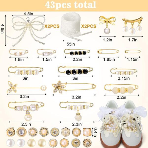 AIERSA Shoes Charms for Sneakers Socks, 43pcs Pearl Shoe Lac...