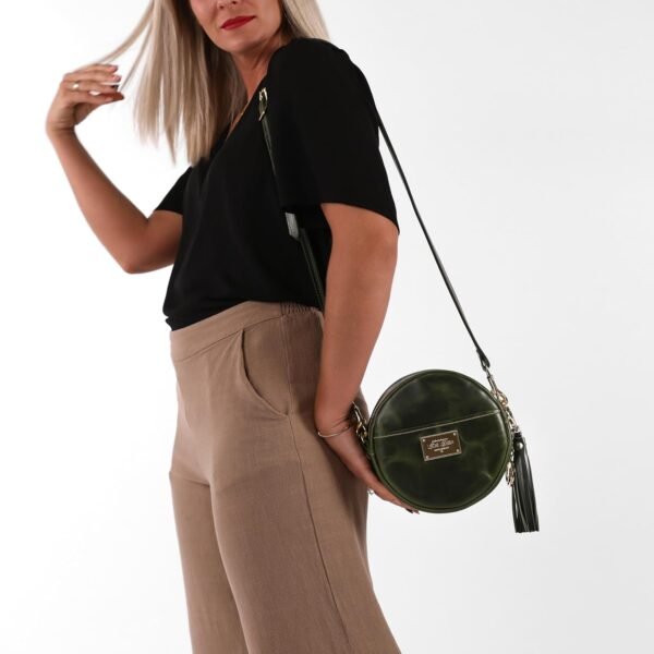 Handmade Circle Crossbody Bag, Leather Round Shoulder Bag, C...