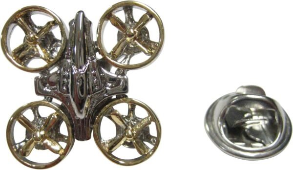 Kiola Designs Gold and Silver Toned Quadcopter Drone Lapel Pin