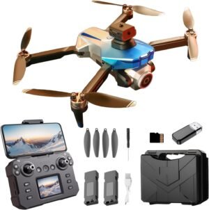Drones with Camera for Adults 4K,Brushless Drones for Adult With Rechargeable Screen Controller and SD Card,Beginner Drone with Gestures Selfie,Altitude Hold, One Key Take Off/Land, 360 Flips,Trajectory Flight,3 Batteries,Toys Gifts for Men Boys