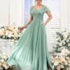 Women's Flutter Sleeves Bridesmaid Dresses with Slit Chiffon...