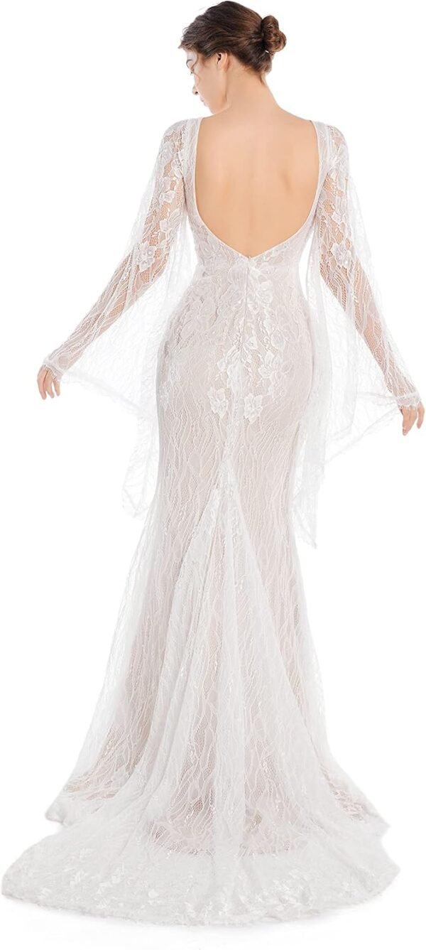 Luxury Lace Flare Sleeves Mermaid Wedding Dress Boho Beach S...