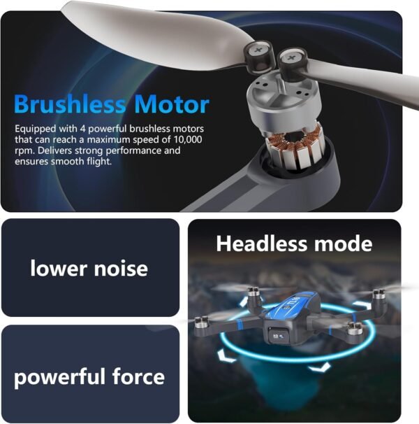 TL16 Brushless Motor Drone with 1080P Camera, FPV Drone for Adults, Optical Flow Positioning Headless Mode 90° Motorised Adjustable Lens, Foldable RC Quadcopter for Beginners, Blue