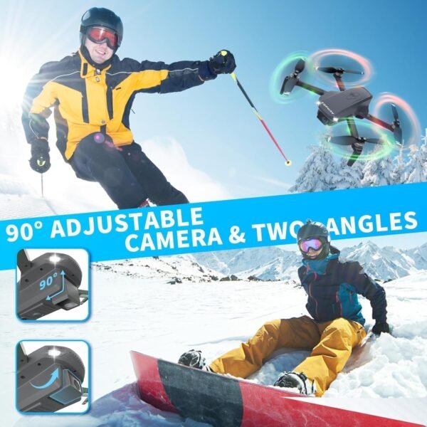 GPS Drone with Camera for Adult and Begineer, 90° Adjustable Camera RC Quadcopter with Auto Return, One-Key Take Off and Landing, Headless Mode, Mini Drone with 2 Rechargeable Battery