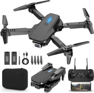 Drone with 1080P Camera for Kids, Foldable Mini Drone for Kids Boys Beginners, 2 Batteries, Toys Drone, Gestures Selfie, One Key Start, 360° Flips, Toy Gifts for Boys Black E88