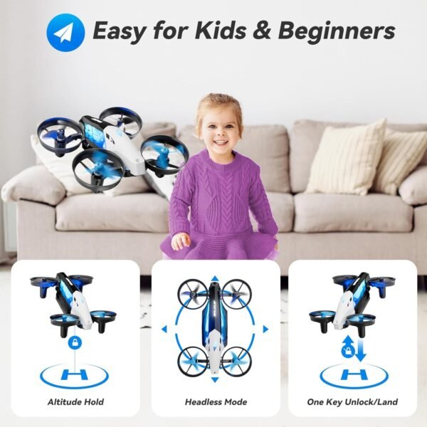 71uLaeIk12L._AC_SL1500_.jpg Drones for Kids 8-12 Mini Drone for Age 10-15 Boys Small Micro Indoor Nano RC Quadcopter,2-in-1 Remote Control Toy with 7+2Light Modes,5Flying Postures,Land Mode,Auto rotation,Circle Fly,Altitude Hold