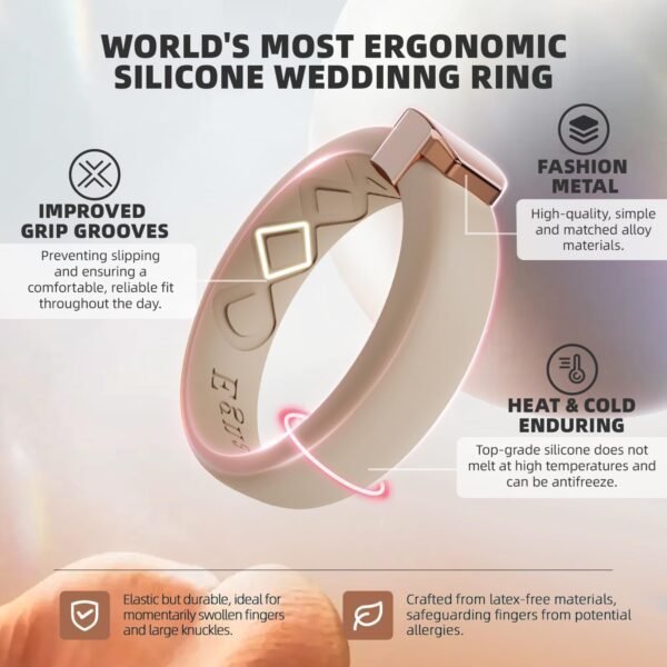 Egnaro Silicone Wedding Bands for Women, Inner Arc Ergonomic...