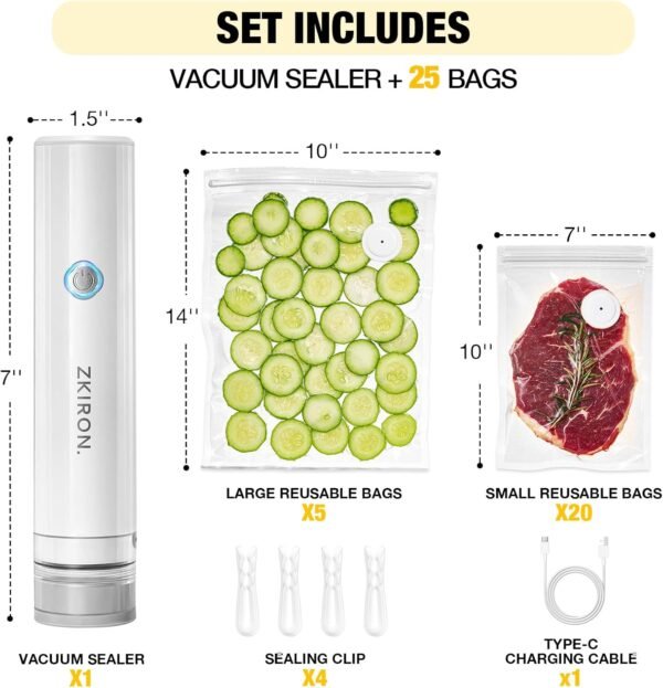 OneTouch Handheld Vacuum Sealer with 25 Reusable Vacuum Bags...