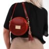Handmade Circle Crossbody Bag, Leather Round Shoulder Bag, C...